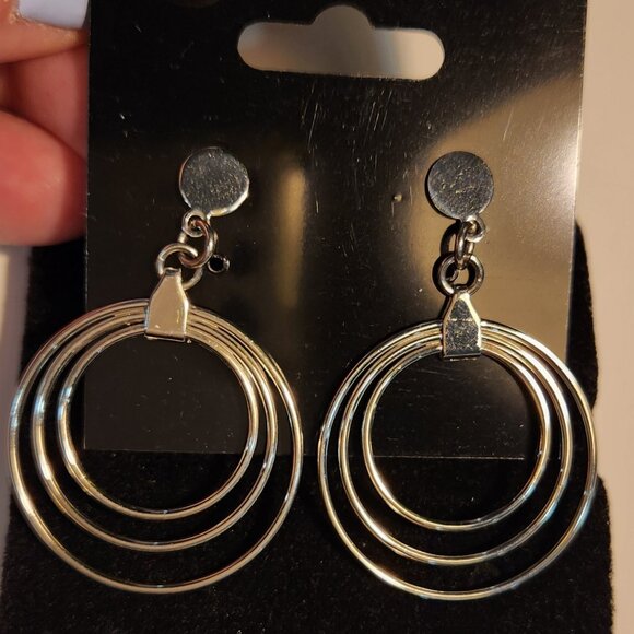 Sterling Silver 3 Circle Dangle Earrings - Picture 3 of 3